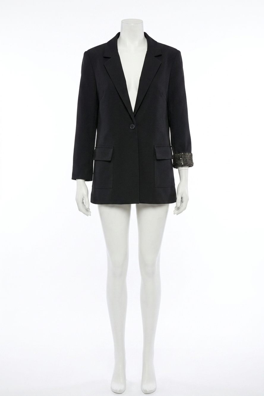 NEW ANDREE BY UNIT woven blazer with trim in black